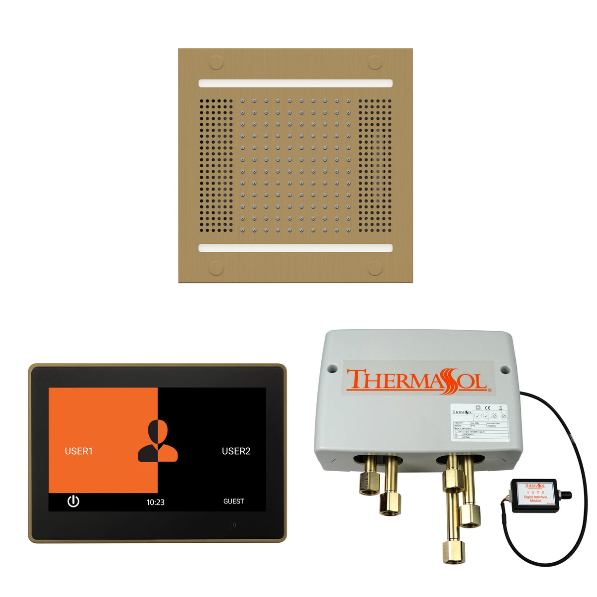 ThermaSol The Wellness Hydrovive14 Shower Package with 10" ThermaTouch Square-Steam Shower Controls & Accessories-ThermaSol-Antique Brass-Nordica Sauna