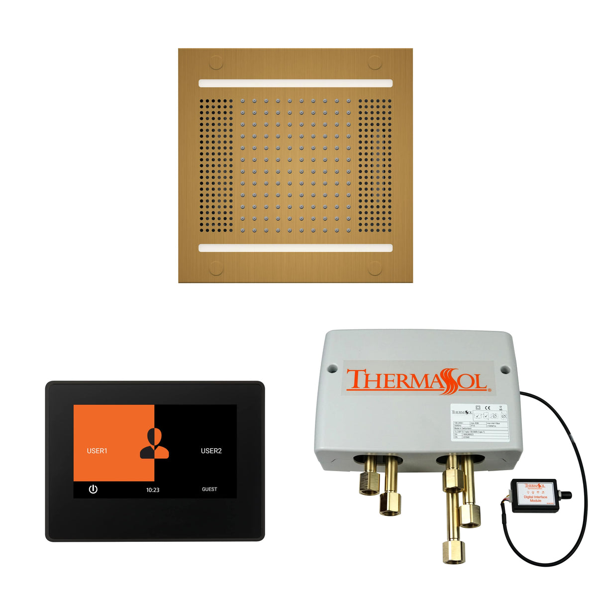 ThermaSol The Wellness Hydrovive14 Shower Package with 7" ThermaTouch Square-Steam Shower Controls & Accessories-ThermaSol-Antique Brass-Nordica Sauna