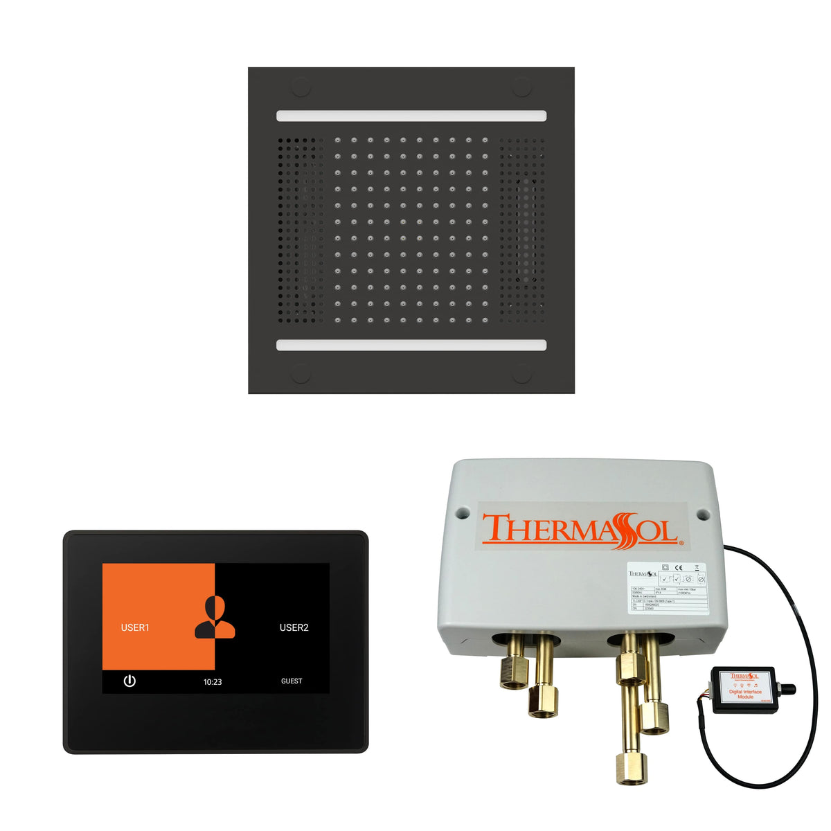 ThermaSol The Wellness Hydrovive14 Shower Package with 7" ThermaTouch Square-Steam Shower Controls & Accessories-ThermaSol-Matte Black-Nordica Sauna