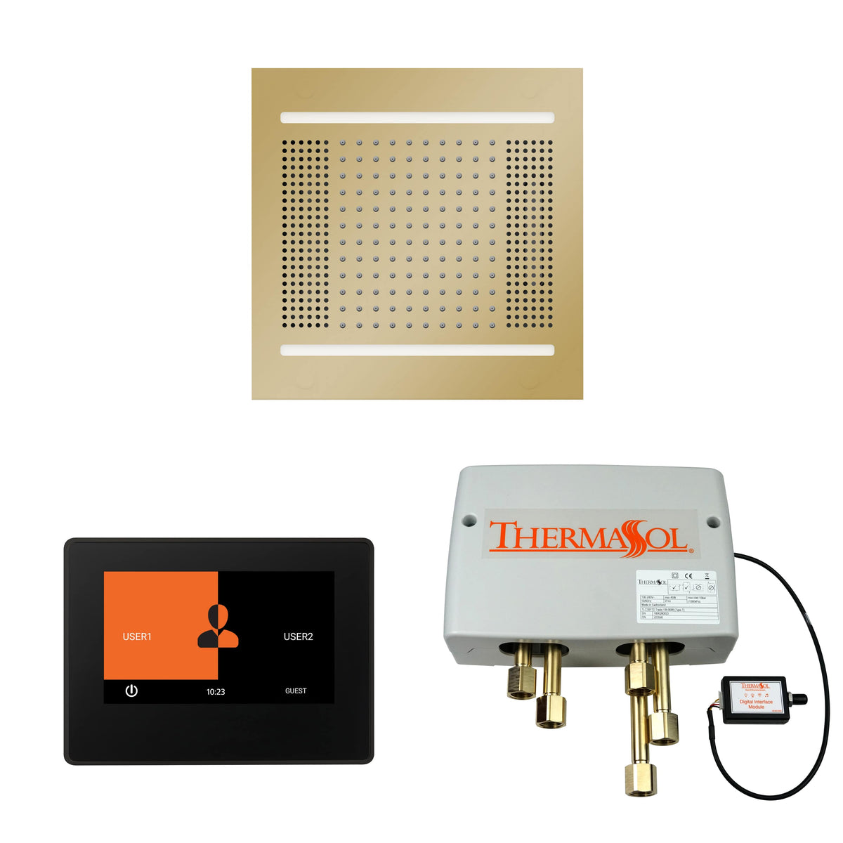 ThermaSol The Wellness Hydrovive14 Shower Package with 7" ThermaTouch Square-Steam Shower Controls & Accessories-ThermaSol-Polished Brass-Nordica Sauna