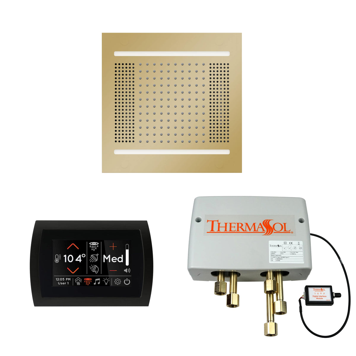 ThermaSol The Wellness Hydrovive14 Shower Package with SignaTouch Round-Steam Shower Controls & Accessories-ThermaSol-Polished Brass-Nordica Sauna