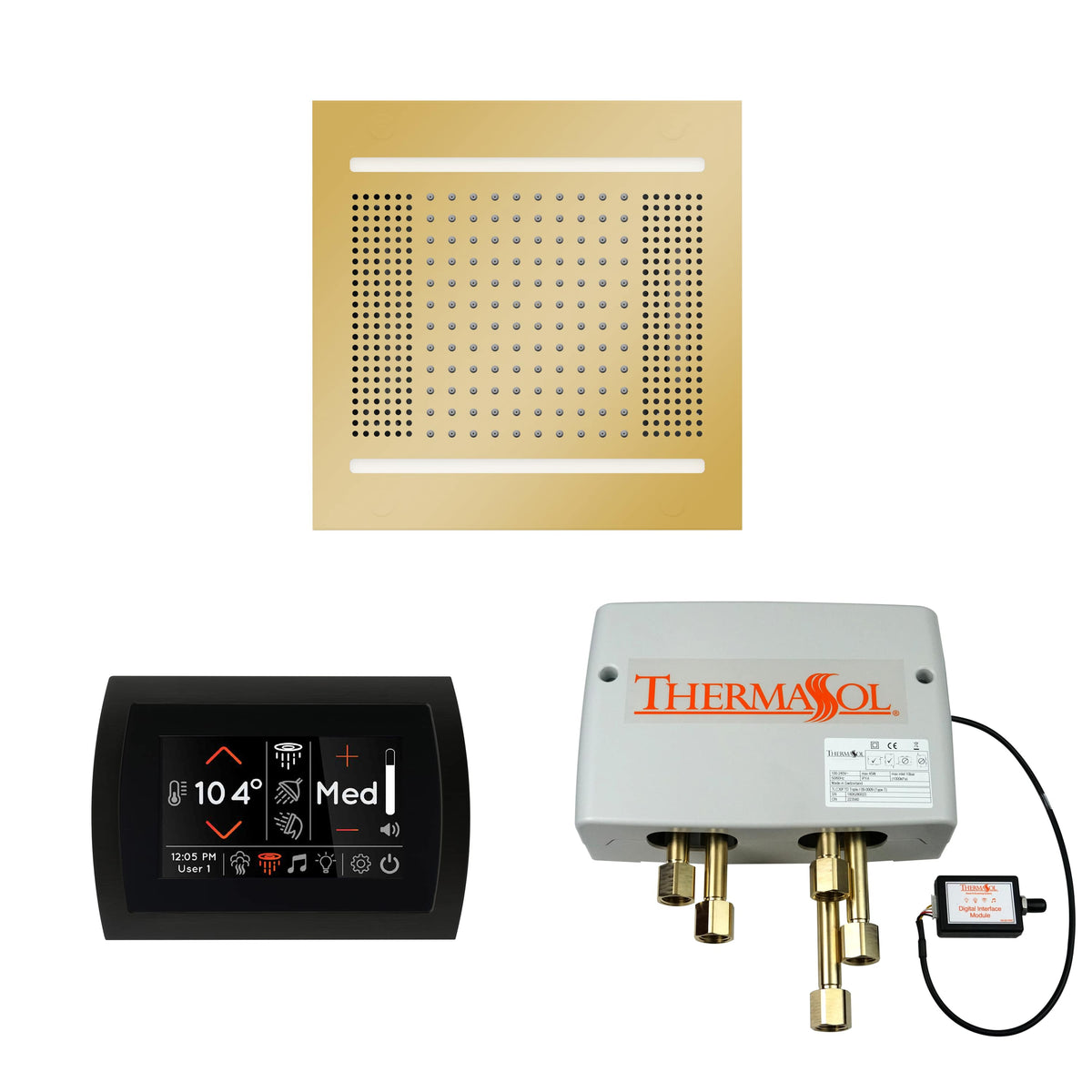 ThermaSol The Wellness Hydrovive14 Shower Package with SignaTouch Round-Steam Shower Controls & Accessories-ThermaSol-Polished Gold-Nordica Sauna
