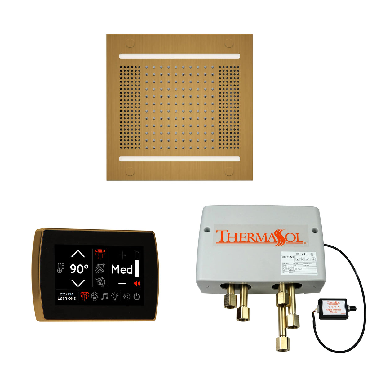 ThermaSol The Wellness Hydrovive14 Shower Package with SignaTouch Square-Steam Shower Controls & Accessories-ThermaSol-Antique Brass-Nordica Sauna