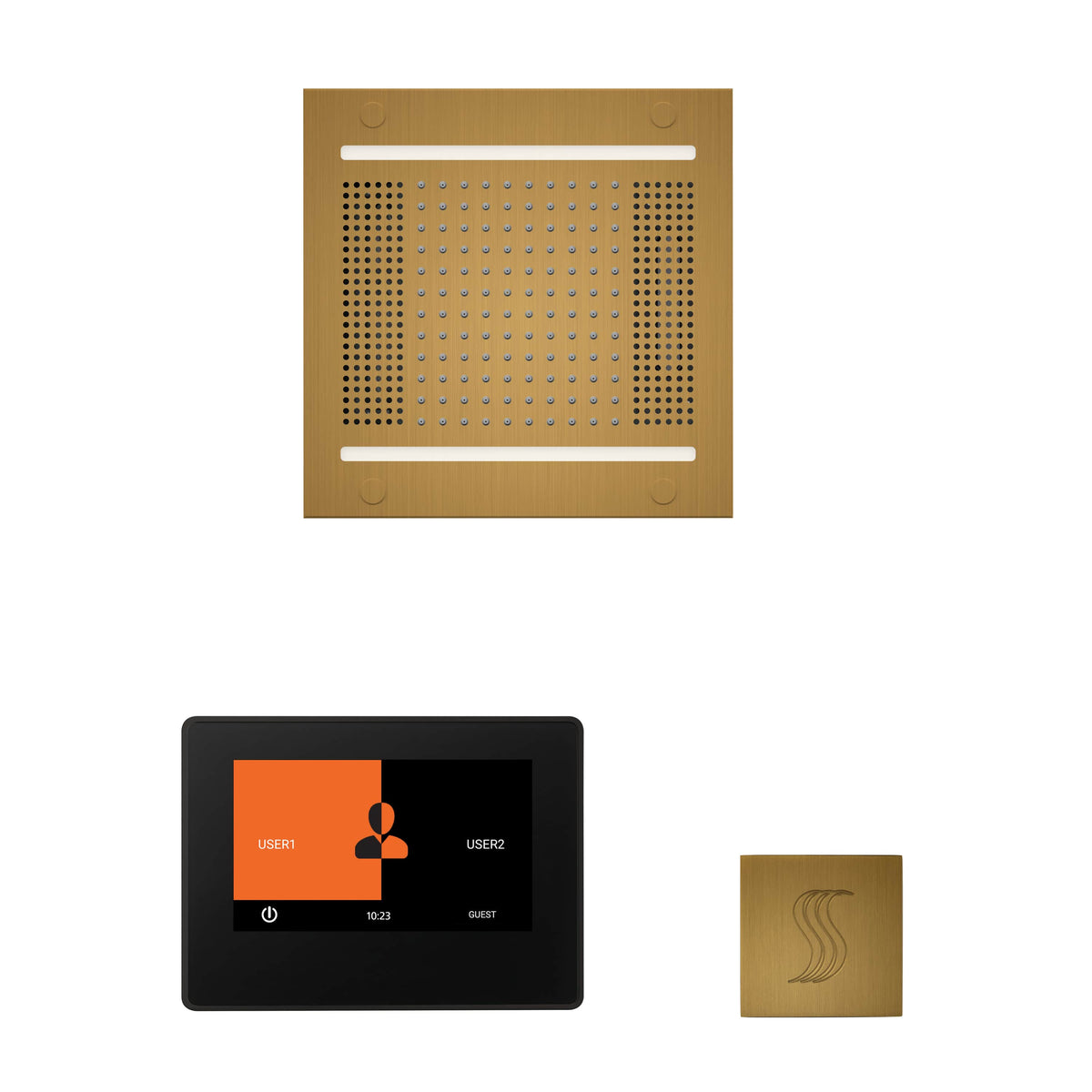 ThermaSol The wellness Hydrovive14 Steam Package with 7" ThermaTouch Square-Steam Shower Controls & Accessories-ThermaSol-Antique Brass-Nordica Sauna