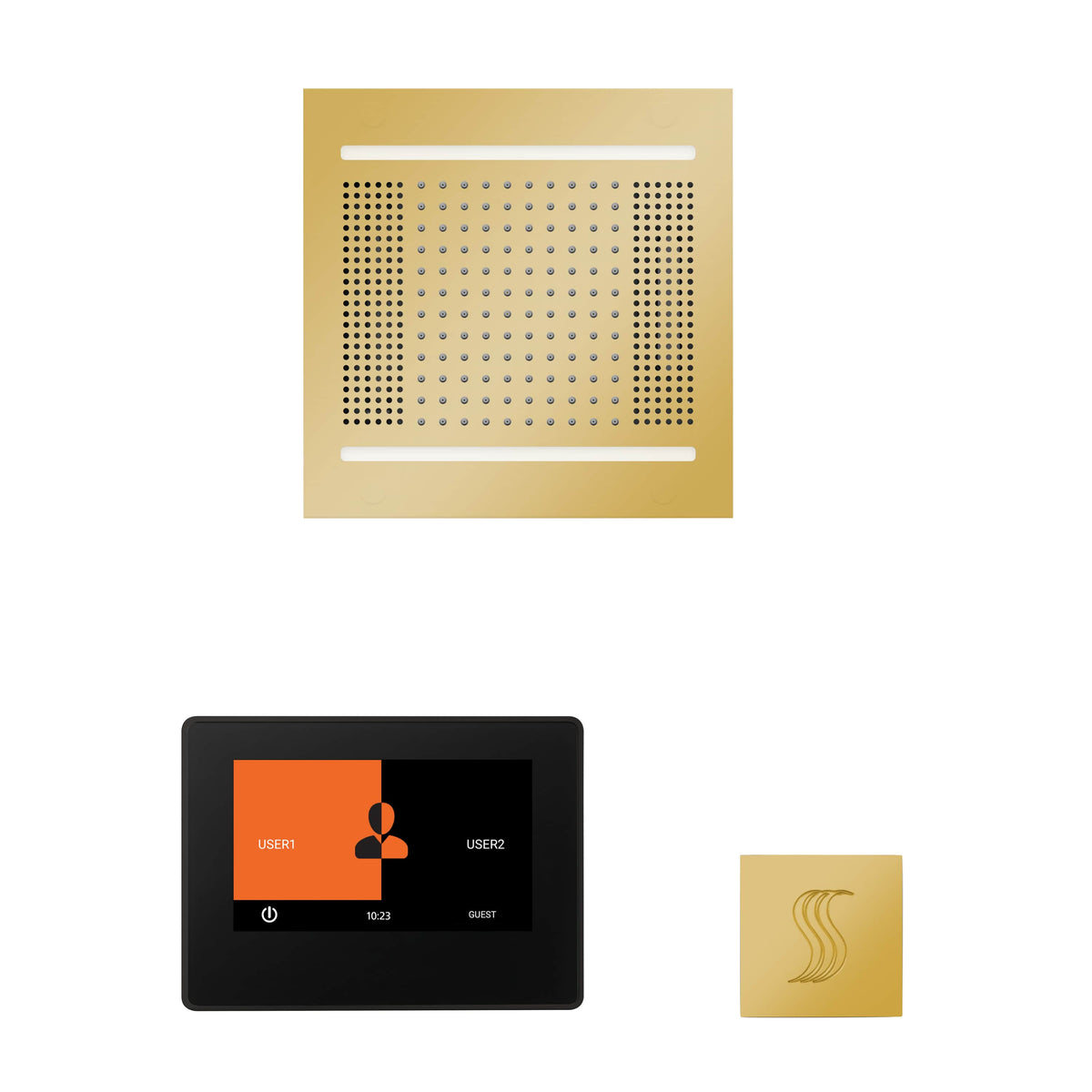 ThermaSol The wellness Hydrovive14 Steam Package with 7" ThermaTouch Square-Steam Shower Controls & Accessories-ThermaSol-Polished Gold-Nordica Sauna