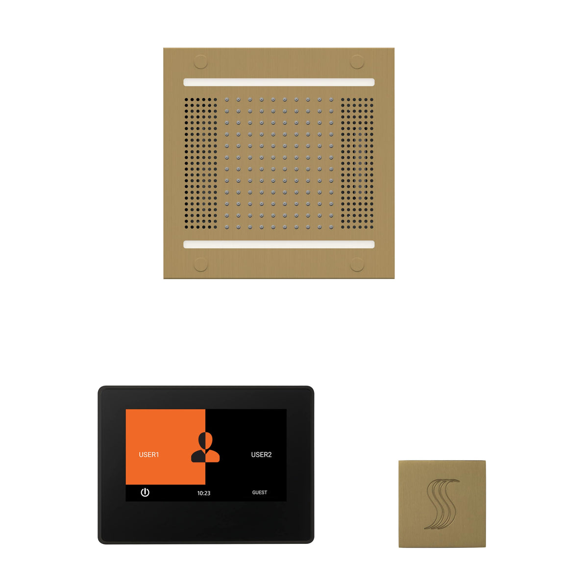 ThermaSol The wellness Hydrovive14 Steam Package with 7" ThermaTouch Square-Steam Shower Controls & Accessories-ThermaSol-Satin Brass-Nordica Sauna