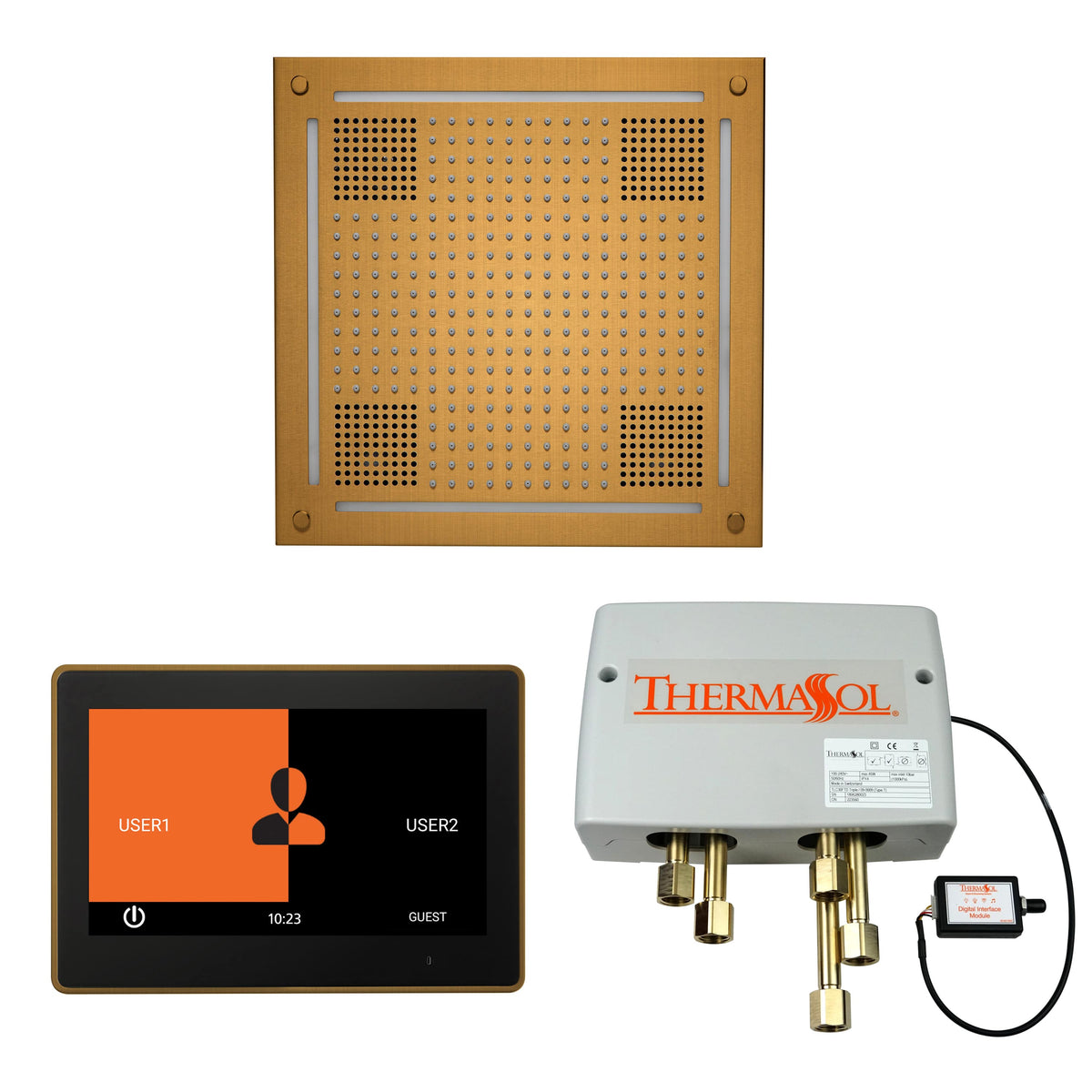 ThermaSol The Wellness Hydrovive Shower Package with 10" ThermaTouch Square-Steam Shower Controls & Accessories-ThermaSol-Antique Brass-Nordica Sauna