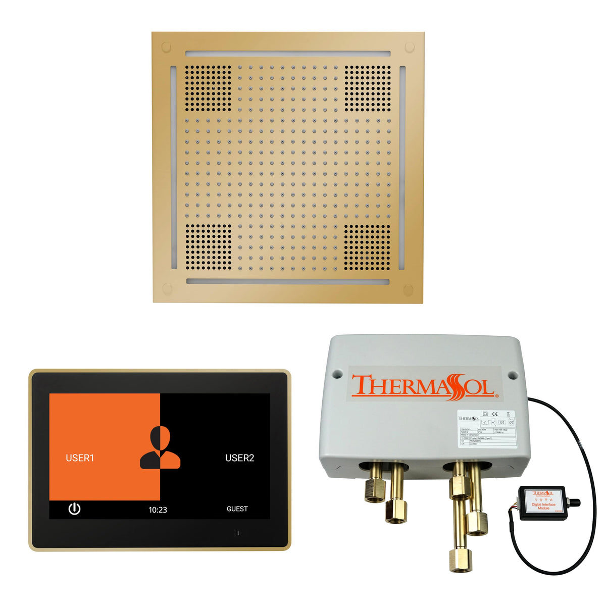 ThermaSol The Wellness Hydrovive Shower Package with 10" ThermaTouch Square-Steam Shower Controls & Accessories-ThermaSol-Polished Brass-Nordica Sauna