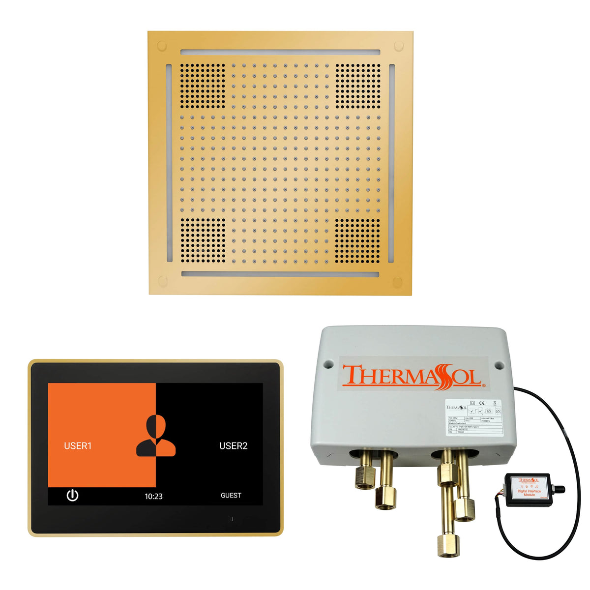 ThermaSol The Wellness Hydrovive Shower Package with 10" ThermaTouch Square-Steam Shower Controls & Accessories-ThermaSol-Polished Gold-Nordica Sauna