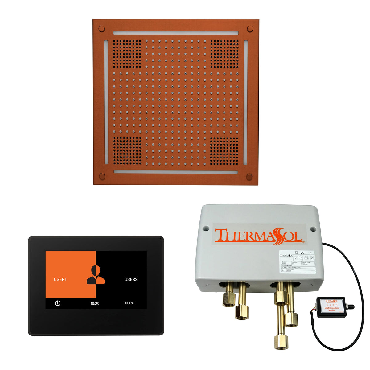 ThermaSol The Wellness Hydrovive Shower Package with 7" ThermaTouch Square-Steam Shower Controls & Accessories-ThermaSol-Antique Brass-Nordica Sauna