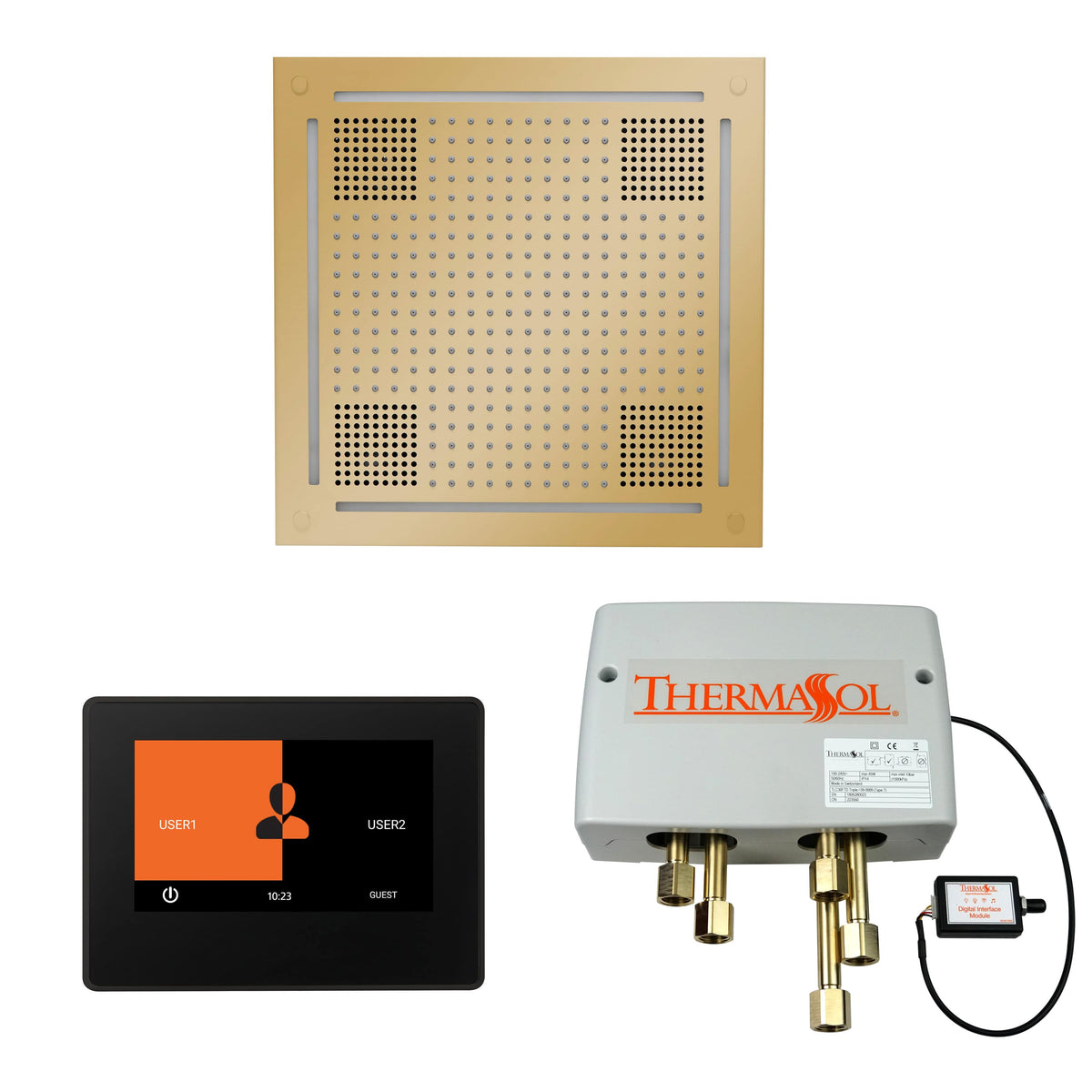 ThermaSol The Wellness Hydrovive Shower Package with 7" ThermaTouch Square-Steam Shower Controls & Accessories-ThermaSol-Polished Brass-Nordica Sauna