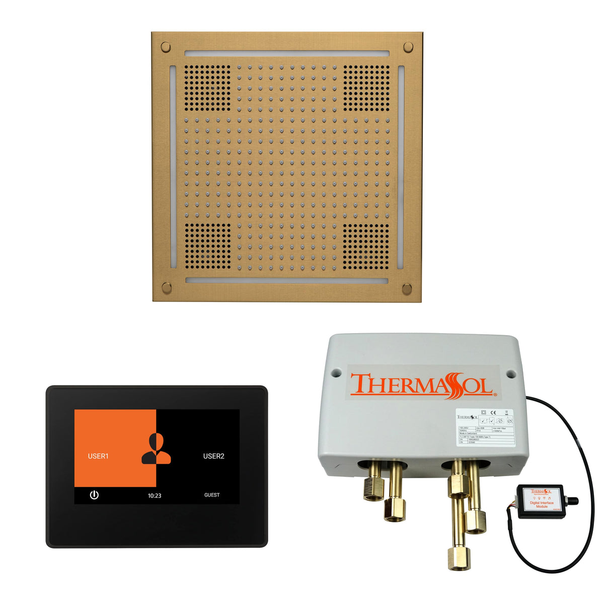 ThermaSol The Wellness Hydrovive Shower Package with 7" ThermaTouch Square-Steam Shower Controls & Accessories-ThermaSol-Satin Brass-Nordica Sauna