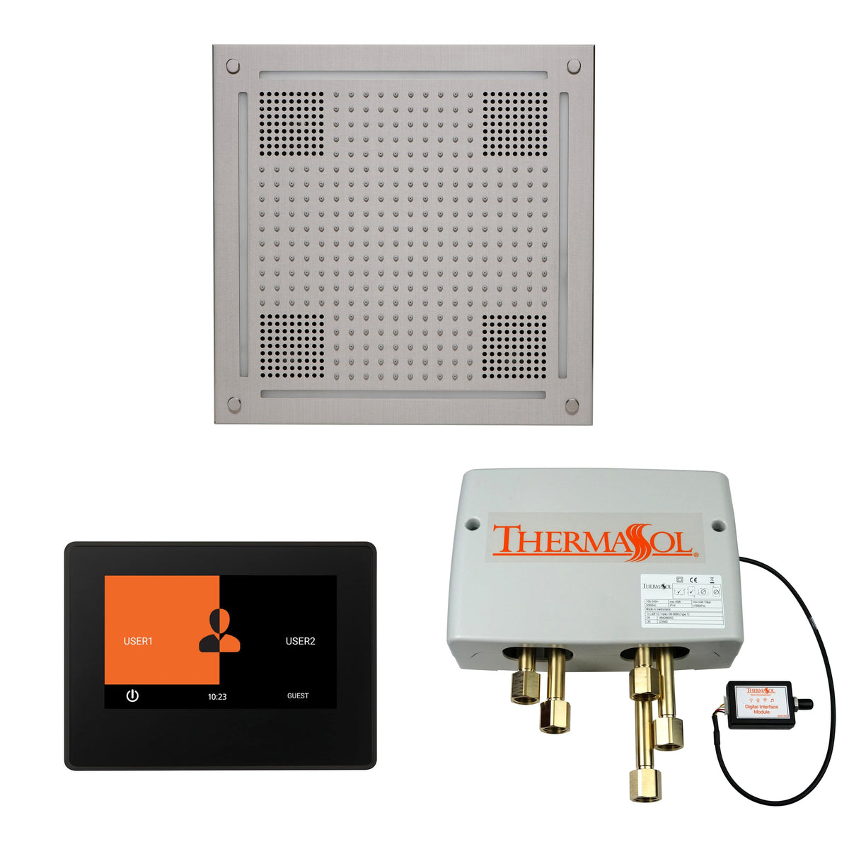 ThermaSol The Wellness Hydrovive Shower Package with 7" ThermaTouch Square-Steam Shower Controls & Accessories-ThermaSol-Satin Chrome-Nordica Sauna