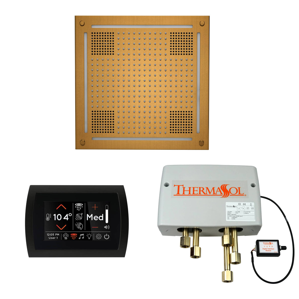 ThermaSol The Wellness Hydrovive Shower Package with SignaTouch Round-Steam Shower Controls & Accessories-ThermaSol-Antique Brass-Nordica Sauna