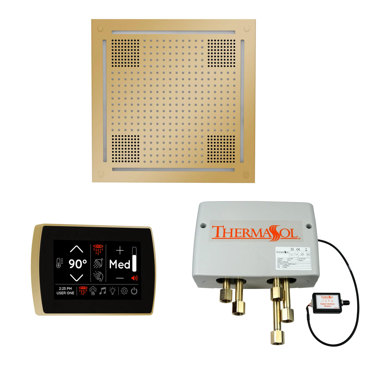 ThermaSol The Wellness Hydrovive Shower Package with SignaTouch Square-Steam Shower Controls & Accessories-ThermaSol-Polished Brass-Nordica Sauna