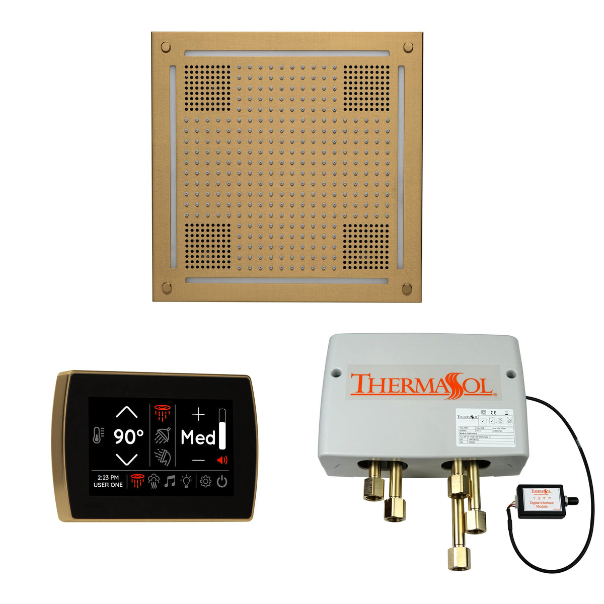 ThermaSol The Wellness Hydrovive Shower Package with SignaTouch Square-Steam Shower Controls & Accessories-ThermaSol-Satin Brass-Nordica Sauna