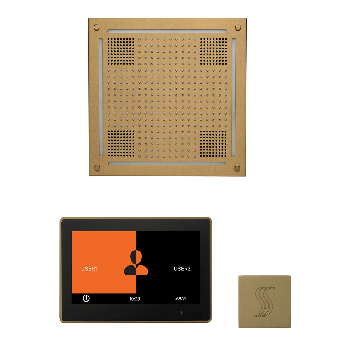 ThermaSol The wellness Hydrovive Steam Package with 10" ThermaTouch Square-Steam Shower Controls & Accessories-ThermaSol-Satin Brass-Nordica Sauna