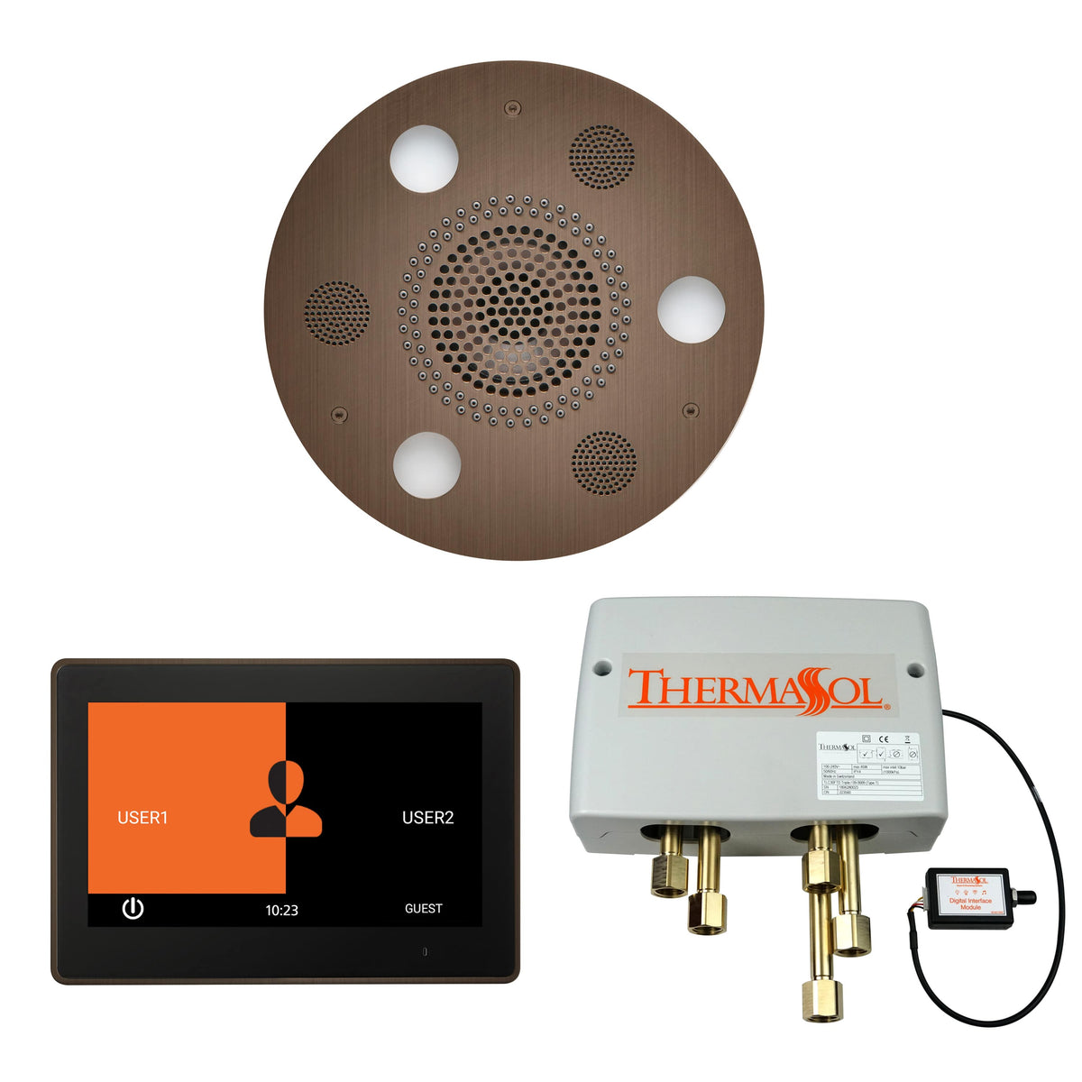 ThermaSol The Wellness Shower Package with 10" ThermaTouch Round-Steam Shower Controls & Accessories-ThermaSol-Antique Brass-Nordica Sauna