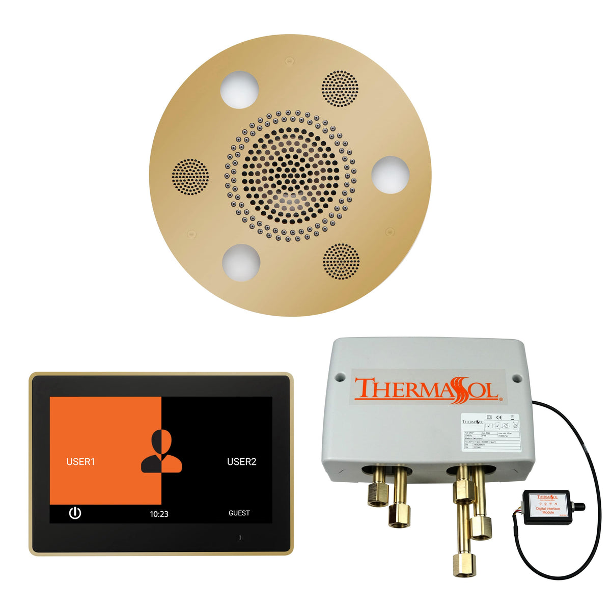 ThermaSol The Wellness Shower Package with 10" ThermaTouch Round-Steam Shower Controls & Accessories-ThermaSol-Polished Brass-Nordica Sauna