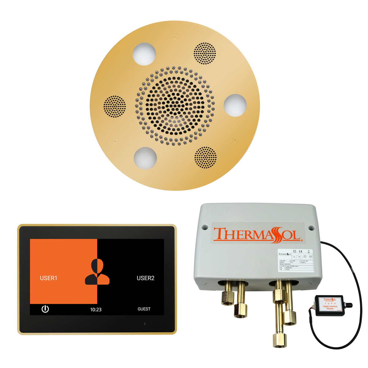ThermaSol The Wellness Shower Package with 10" ThermaTouch Round-Steam Shower Controls & Accessories-ThermaSol-Polished Gold-Nordica Sauna