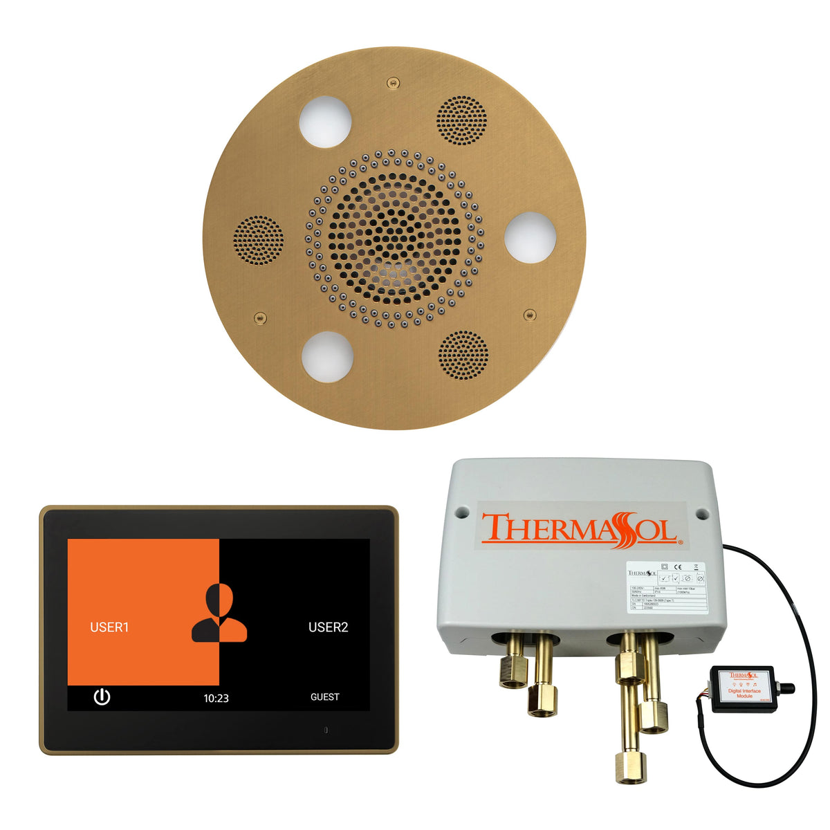 ThermaSol The Wellness Shower Package with 10" ThermaTouch Round-Steam Shower Controls & Accessories-ThermaSol-Antique Brass-Nordica Sauna