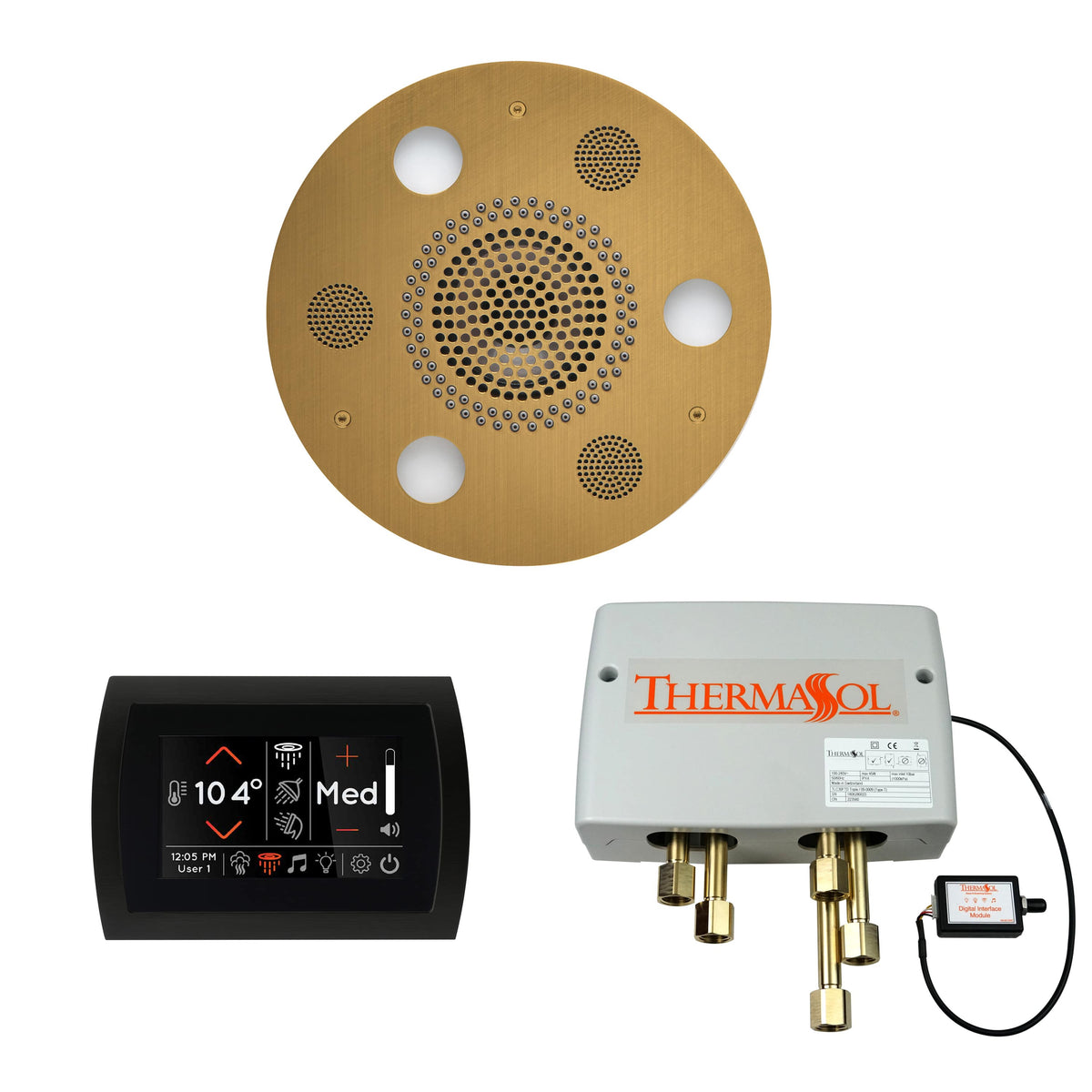ThermaSol The Wellness Shower Package with SignaTouch Round-Steam Shower Controls & Accessories-ThermaSol-Antique Brass-Nordica Sauna