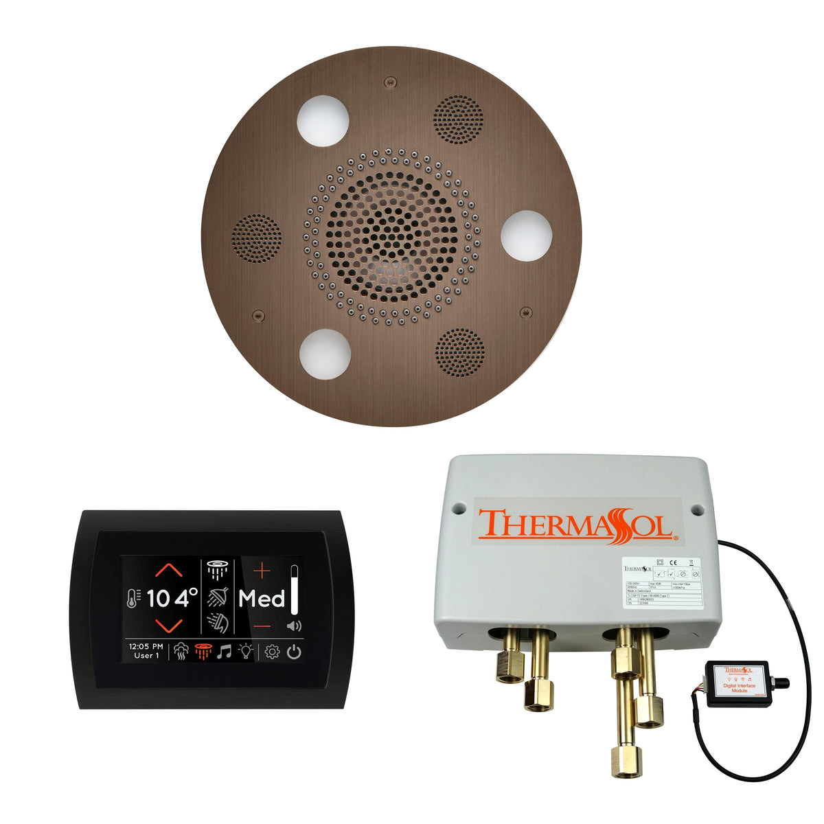 ThermaSol The Wellness Shower Package with SignaTouch Round-Steam Shower Controls & Accessories-ThermaSol-Antique Brass-Nordica Sauna
