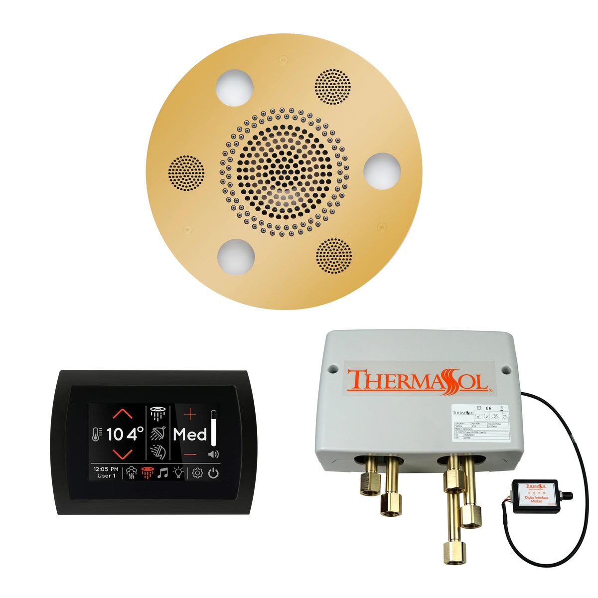 ThermaSol The Wellness Shower Package with SignaTouch Round-Steam Shower Controls & Accessories-ThermaSol-Polished Gold-Nordica Sauna