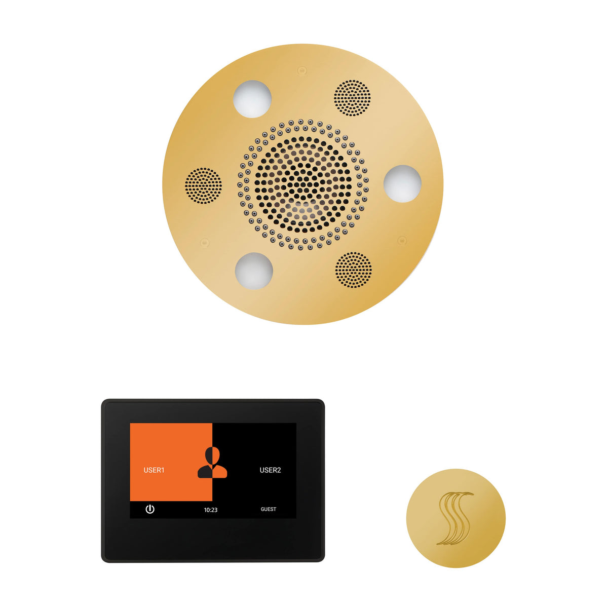 ThermaSol The Wellness Steam Package with 7" ThermaTouch Round-Steam Shower Controls & Accessories-ThermaSol-Polished Gold-Nordica Sauna