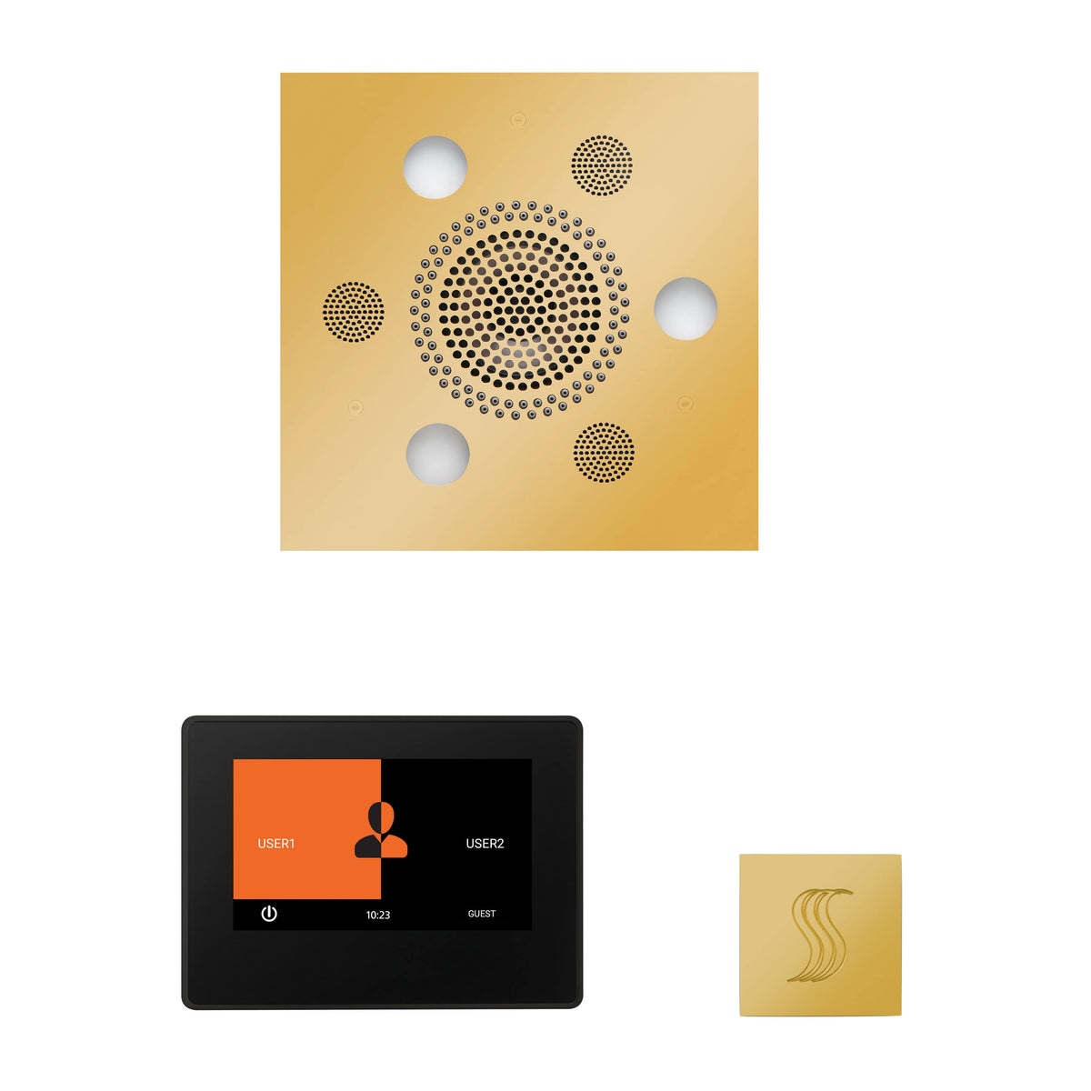ThermaSol The Wellness Steam Package with 7" ThermaTouch Square-Steam Shower Controls & Accessories-ThermaSol-Polished Gold-Nordica Sauna