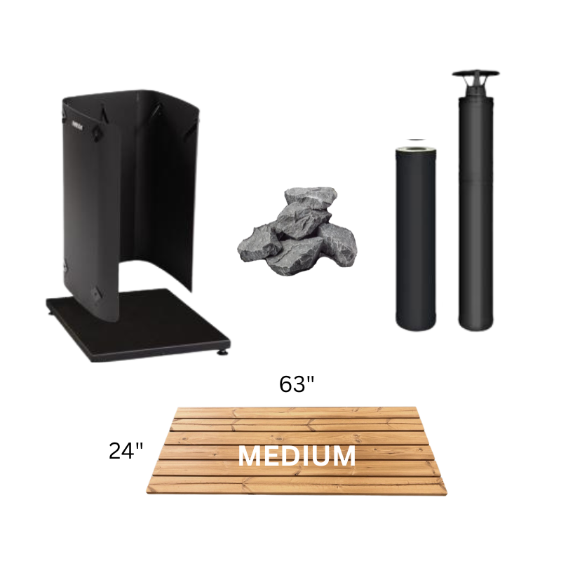 Harvia M3 Wood-Burning Stove Black Package with Medium SaunaLife Barrel Floor