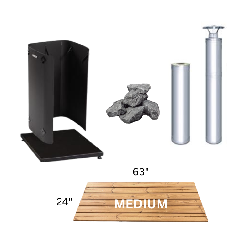 Harvia M3 Wood-Burning Stove Stainless Steel Package with Medium SaunaLife Barrel Floor