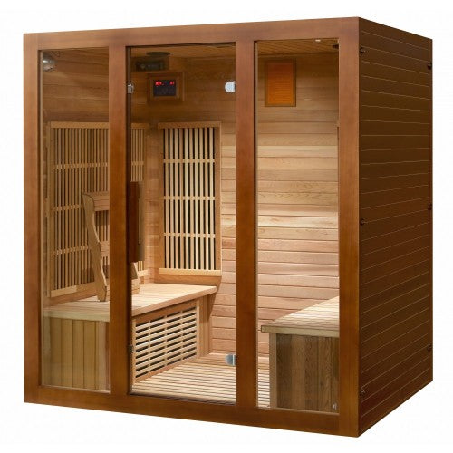 Sunray Roslyn 4 Person Cedar Sauna w/Carbon Heaters/Side Bench Seating