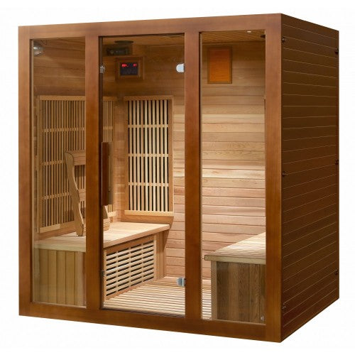 Sunray Roslyn 4-Person Cedar Sauna with Carbon Heaters and Side Bench Seating-Sauna-Sunray-Nordica Sauna