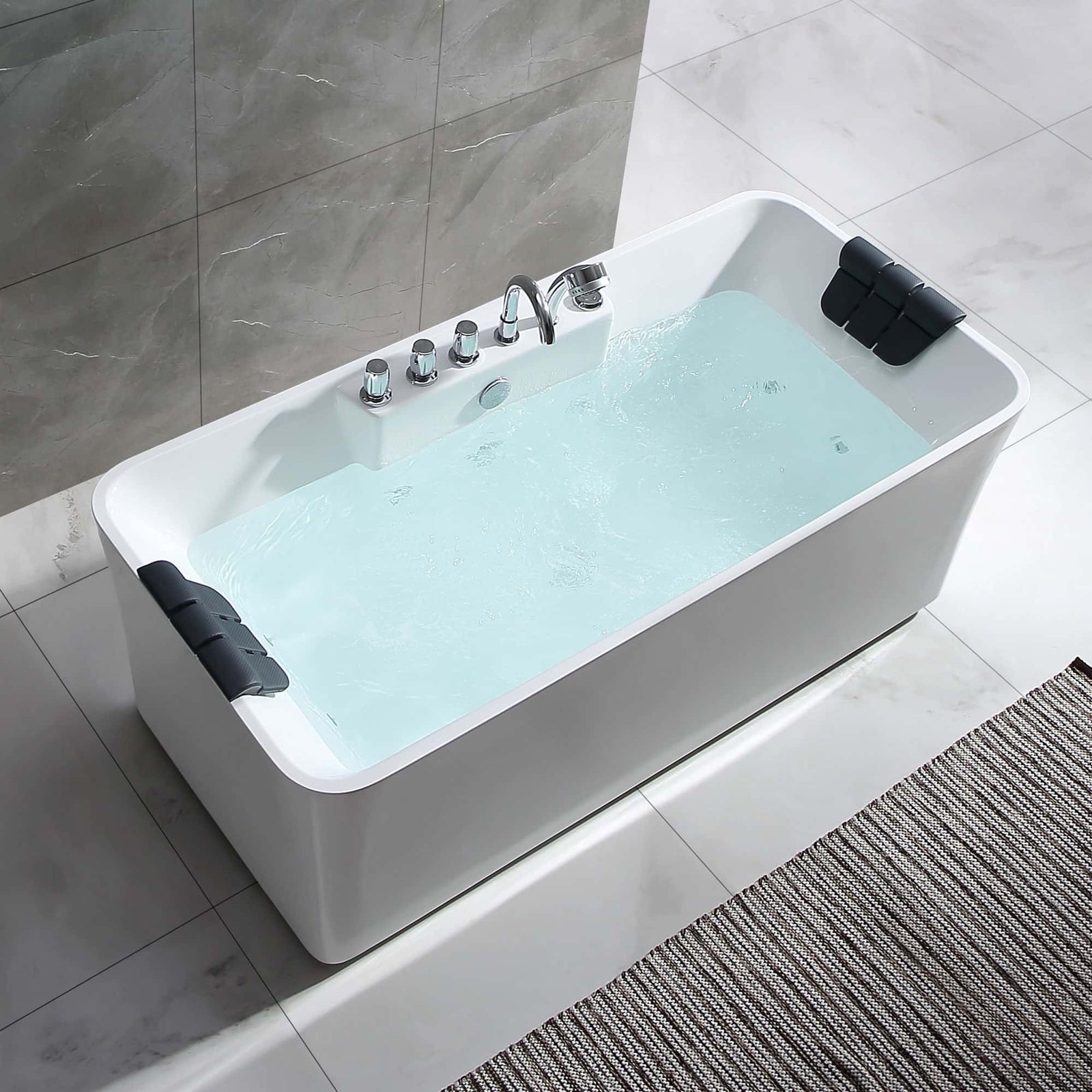 Empava 59 in. Whirlpool Freestanding Acrylic Bathtub | EMPV-59AIS15-Feestanding massage bathtub-Empava-Nordica Sauna