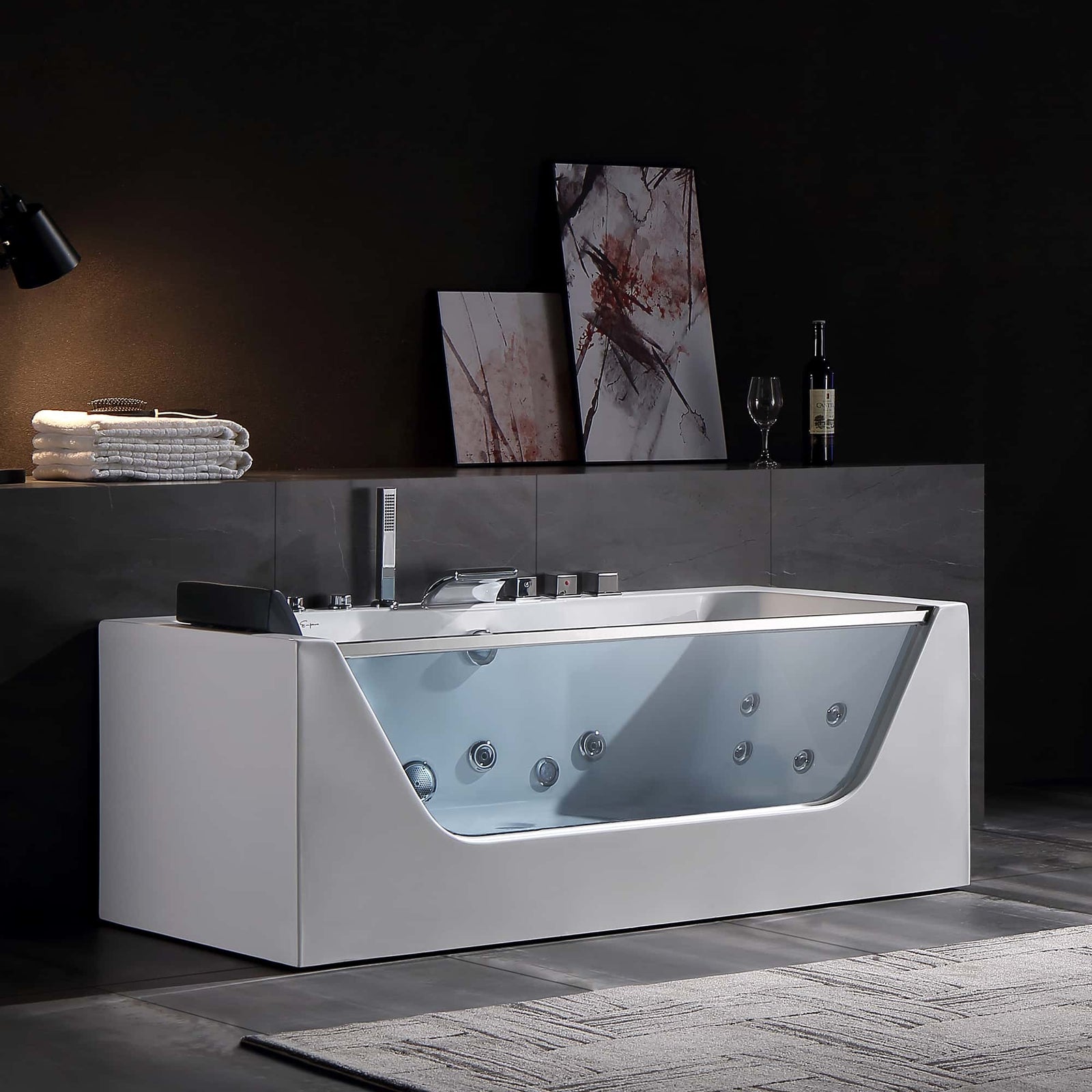 Empava 59 in. Whirlpool Rectangular Bathtub | EMPV-59JT408LED-massage bathtub-Empava-Nordica Sauna