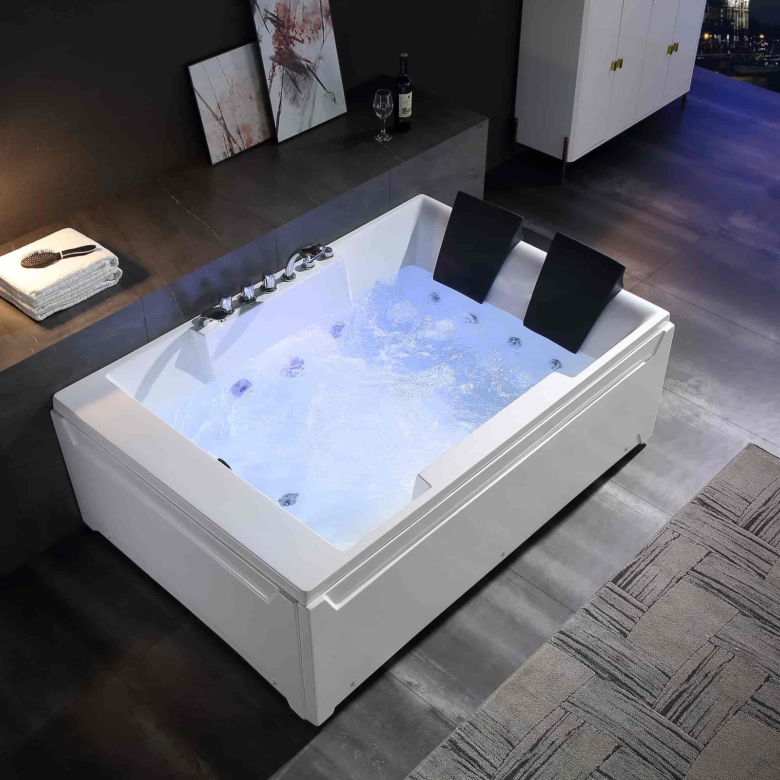 Empava 72 in. Whirlpool Rectangular Bathtub | EMPV-72JT367LED-massage bathtub-Empava-Nordica Sauna