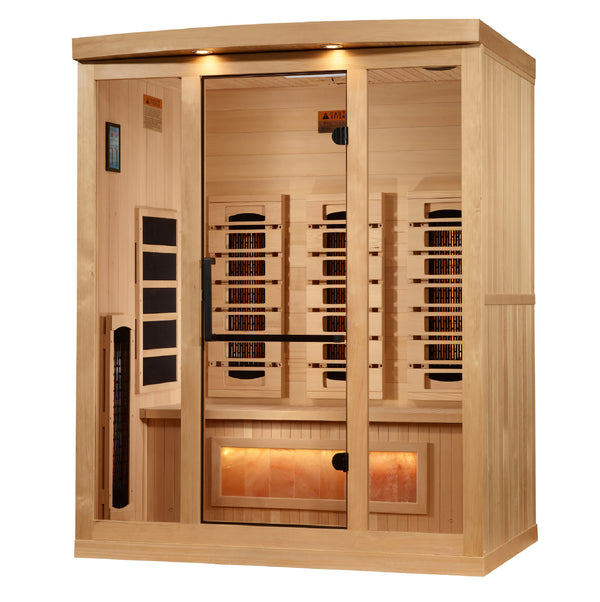 Golden Designs &quot;Reserve Edition&quot; 3-Person Full Spectrum PureTech™ Near Zero EMF Infrared Sauna with Himalayan Salt Bar | GDI-8030-03