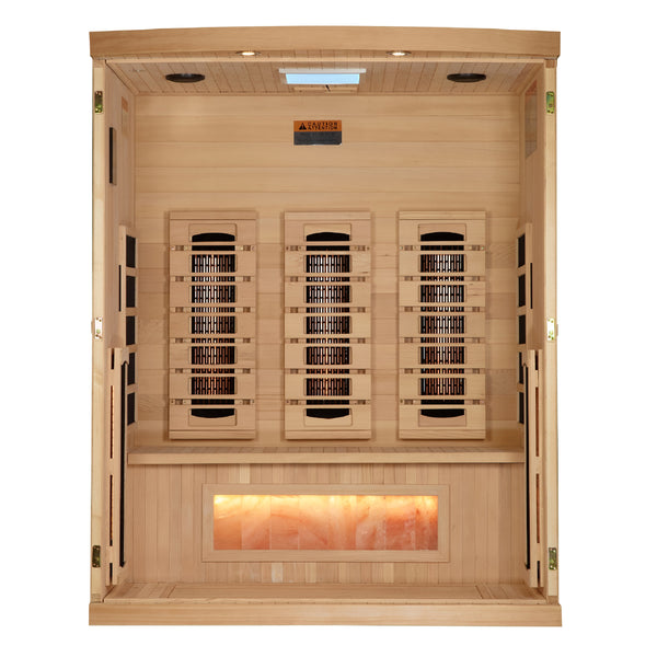 Golden Designs &quot;Reserve Edition&quot; 3-Person Full Spectrum PureTech™ Near Zero EMF Infrared Sauna with Himalayan Salt Bar | GDI-8030-03