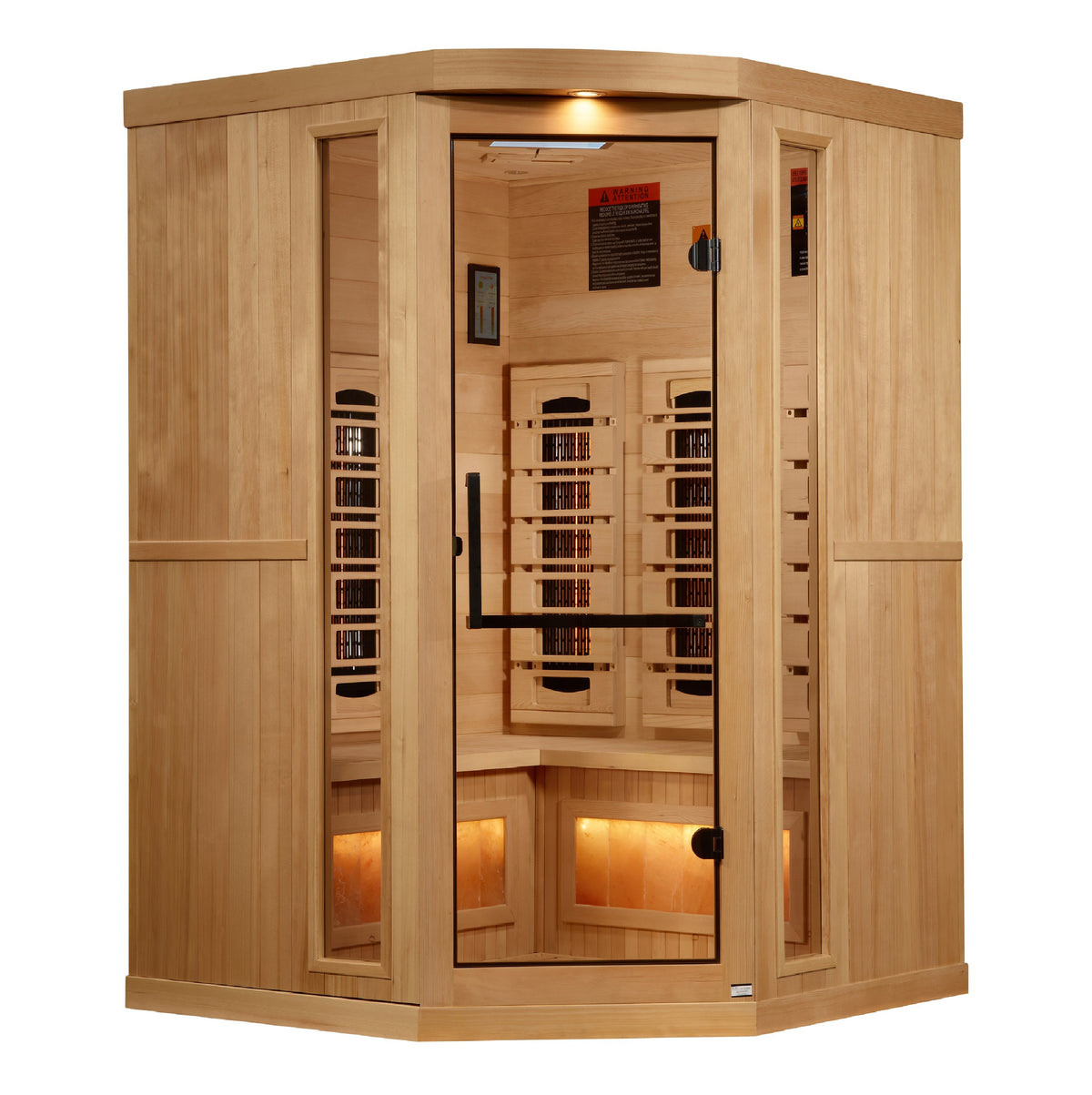 Golden Designs 2025 Reserve Edition 3-Person Full Spectrum PureTech™ Near Zero EMF FAR Infrared Sauna with Himalayan Salt Bar (Corner Unit)