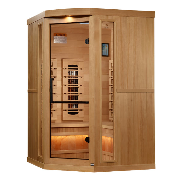 Golden Designs 2025 Reserve Edition 3-Person Full Spectrum PureTech™ Near Zero EMF FAR Infrared Sauna with Himalayan Salt Bar (Corner Unit)