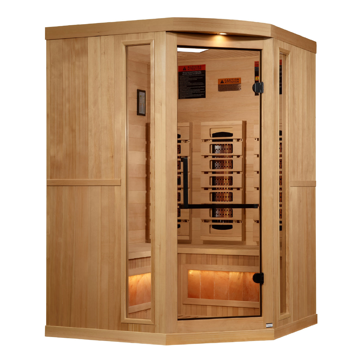 Golden Designs 2025 Reserve Edition 3-Person Full Spectrum PureTech™ Near Zero EMF FAR Infrared Sauna with Himalayan Salt Bar (Corner Unit)