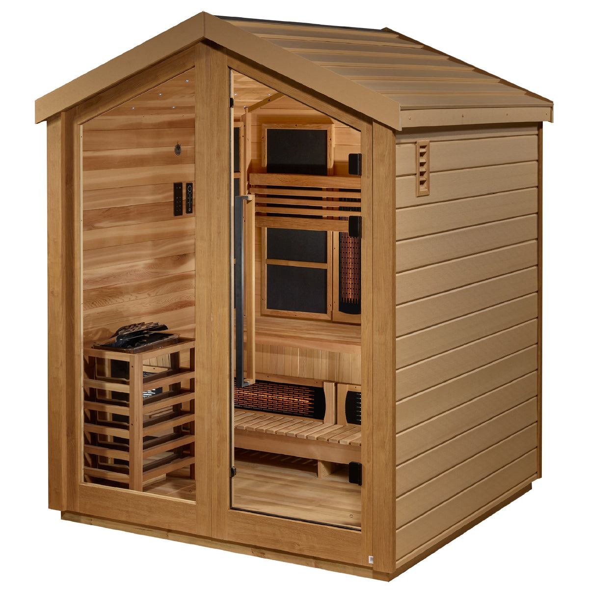 Golden Designs &quot;Loviisa&quot; 3-Person Full Spectrum PureTech™ Hybrid Outdoor Sauna