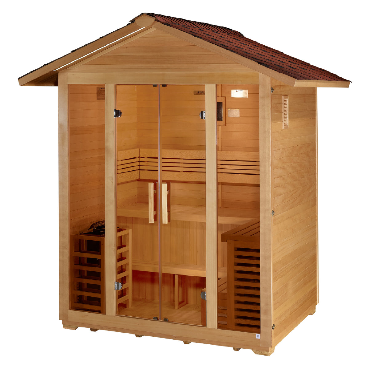 Golden Designs Vorarlberg 5-Person Outdoor Traditional Sauna with Waterproof Stained Hemlock Wood