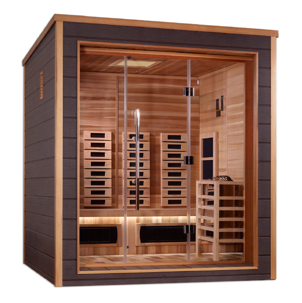 Golden Designs Visby 3-Person Full Spectrum PureTech™ Indoor-Outdoor Hybrid Sauna in Red Cedar Wood