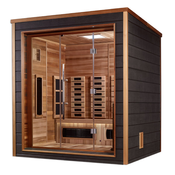 Golden Designs Visby 3-Person Full Spectrum PureTech™ Indoor-Outdoor Hybrid Sauna in Red Cedar Wood