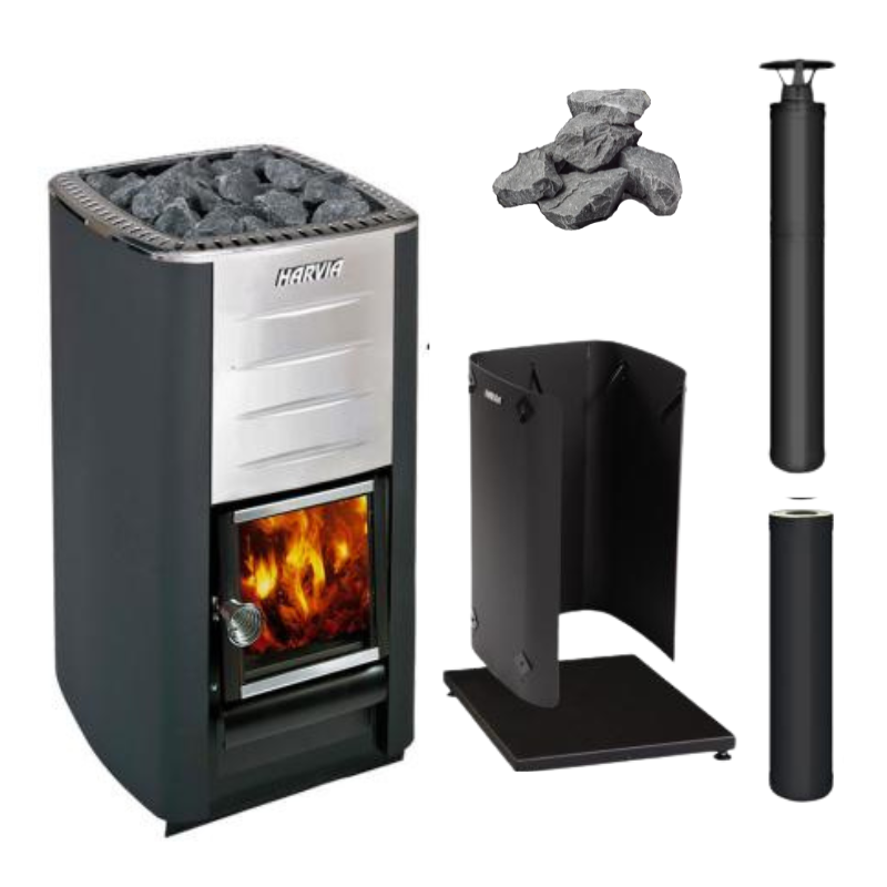 Harvia M3 Wood-Burning Stove Package-Sauna Heater-Harvia-Black-