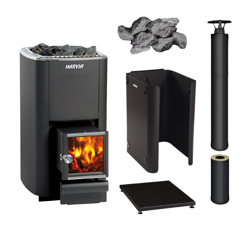 Harvia M Series Wood Stove Sauna Heater with Exterior Feed Package-Sauna Heater-Harvia-Black-