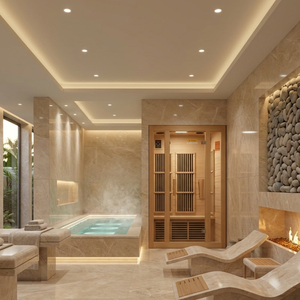 Golden Designs Maxxus "Seattle" 2-Person Near Zero EMF FAR Infrared Carbon Sauna with Canadian Hemlock | MX-J206-01-ZF