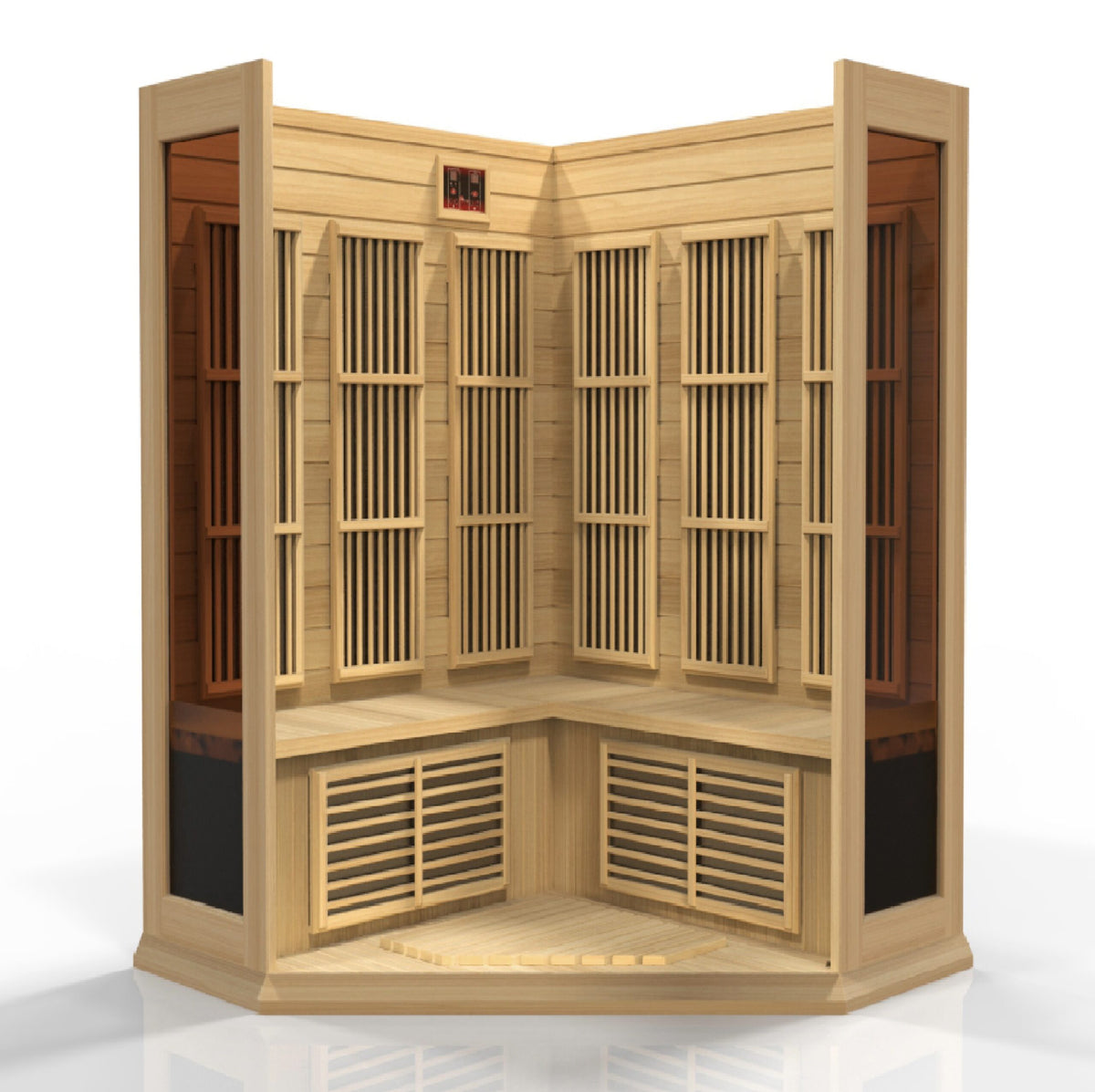 Golden Designs Maxxus 3-Person Corner FAR Infrared Sauna Carbon Low EMF with Canadian Hemlock | MX-K356-01